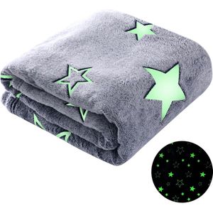 Kinderdeken Zachte, Glow in the Dark Deken, Warme Flanellen Fleece Deken, Kerst Fleece Deken voor Meisjes en Jongens, Geschenk, Babydekens voor Alle Seizoenen(Ster 1, 130x170cm)