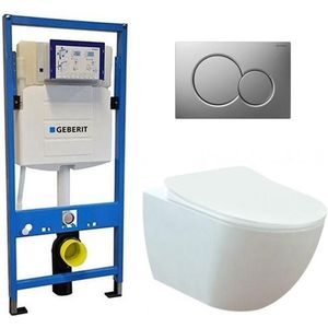 Geberit UP 320 Toiletset - Inbouw WC Hangtoilet Wandcloset - Creavit Mat Wit Geberit Sigma-01 Mat Chroom