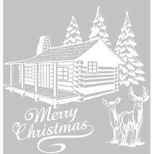 Raam / Decoratie sticker Merry Christmas blokhut kerstboom rendier 58 x 58 cm | Rosami