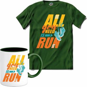 All You Need Is Run | Hardlopen - Rennen - Sporten - T-Shirt met mok - Unisex - Bottle Groen - Maat XL