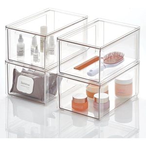 Make-up box plastic met scharnierdeksel - Cosmetica-organizers badkamer organizer - Set van 4 - Transparant