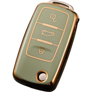 Zachte TPU Sleutelcover - Groen & Goud Metallic - Sleutelhoesje Geschikt voor Volkswagen Golf / Polo / Tiguan / Up / Passat / Seat Leon / Skoda Citigo - Sleutel Hoesje Cover - Auto Accessoires