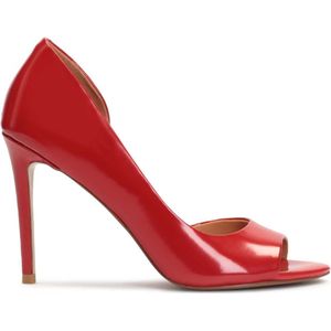 Red open-toe pumps