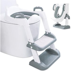 WC Verkleiner Met Trapje - Potje Peuter Met PU Bekleding - Brilverkleiner WC – Antislip Met Spatbescherming - Zindelijkheidstraining Kind - Opvouwbaar Plaspotje - Toiletverkleiner In Hoogte Verstelbaar
