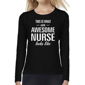 Awesome Nurse - geweldige verpleegkundige / zuster cadeau shirt long sleeve zwart dames - beroepen shirts / Moederdag / verjaardag cadeau M