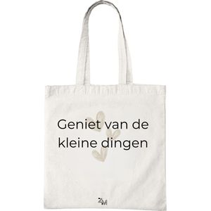Katoenen Tas met Print - Geniet Van De Kleine Dingen Design - Tote Bag - Wit