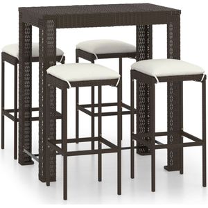 vidaXL 5-delige tuinbarset met kussens - bruin Tuinbarset - Barstoelen - Buitenshuis Dineren - Lounge Set - Patio Meubels