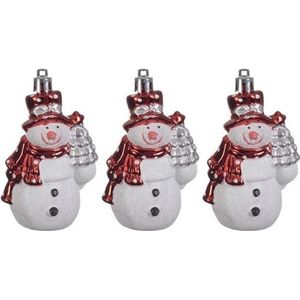 12x Kersthangers figuurtjes sneeuwpop rood 8 cm - Sneeuwpoppen thema kerstboomhangers