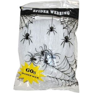 Halloween Wit spinnenweb met spinnen 60 gr - Halloween/horror thema decoratie