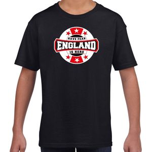 Have fear England is here t-shirt met sterren embleem in de kleuren van de Engelse vlag - zwart - kids - Engeland supporter / Engels elftal fan shirt / EK / WK / kleding 122/128