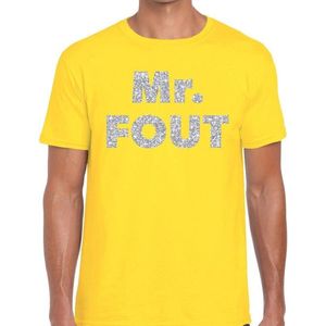 Mr. Fout zilveren glitter tekst t-shirt geel heren - Foute party kleding S