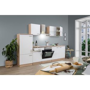 Goedkope keuken 270  cm - complete keuken met apparatuur Merle  - Eiken/Wit - soft close - keramische kookplaat  - afzuigkap - oven  - spoelbak