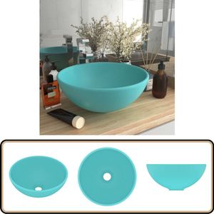 vidaXL Wastafel Keramiek Mat Lichtgroen 32,5 cm Badkamermeubel - Wastafel - Keramiek Wastafel - Ronde Wastafel - Groene Wastafel