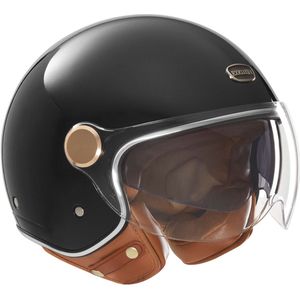 NOX Smart Jethelm met Ingebouwd Zonnevizier – Stijlvol, Lichtgewicht & Comfortabel – Jethelm met Ventilatie – Perfect voor Scooter & Motorfiets - Kleur Glimmend Zwart - Maat L = 59 tot 60 cm