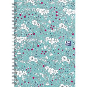 Oxford Floral - schrijfblok - B5 - Ruit 5mm - 120 pagina's - hardcover notitieboek - turquoise