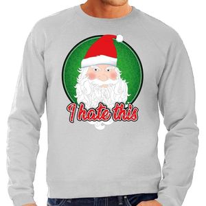 Foute Kersttrui / sweater - I hate this - grijs voor heren - kerstkleding / kerst outfit M