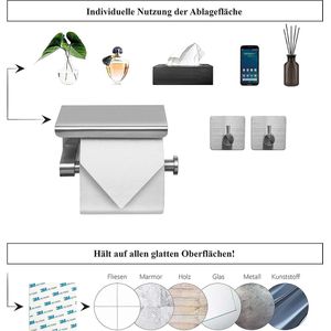 Toiletpapierhouder zonder boren, incl. 2 handdoekhouders geborsteld roestvrij staal, wc-rolhouder, zelfklevend, badkamerset, toiletrolhouder