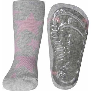 Antislip sokken lichtgrijs met roze sterren-27/28