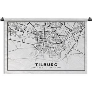 Wandkleed - Wanddoek - Kaart - Tilburg - Nederland - 90x60 cm - Wandtapijt