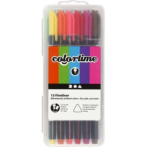 Colortime fineliners, lijndikte 0,6-0,7 mm, diverse kleuren, 12 stuk/ 1 doos