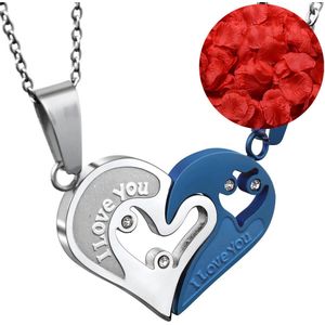 Hartjes Ketting Set + Rozenblaadjes = Valentijn Cadeautje voor Hem en Haar - Valentijnsdag voor Mannen Cadeau Kadootjes