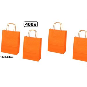 400x Papieren koordtas oranje 18x8x24cm - koord tas luxe kerst shoppen kado thema feest goodie bag festival evenement