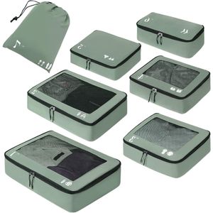 7 PCS Reis Organisator Verpakkingszakken - Gerecycled Reistoebehoren - Schoenenzakken voor Reizen - Opbergtas - De Zakken van de Bagageorganisator - Reisetui - Groen koffer organizer