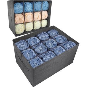 Wardrobe Organizer Clothes Storage Boxes - 12 cell Foldable Shelf Drawer Dividers for Closet Organization - Stackable Clothing Box for Jeans Pants - T-Shirt Sweater Organization (2 Pack)