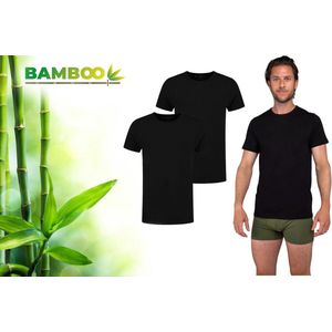 Bamboo - T Shirt Heren - Ronde Hals - 2 Stuks - Zwart - XXL - Bamboe - Ondershirt Heren - Extra Lang - Anti Zweet T-shirt Heren