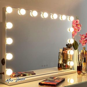Mrs. Jones Hollywood Make-upspiegel verlichting dimbaar - tafelspiegel USB-oplaadpoort - 58 x 43 cm wit .