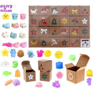 Happy Trendz® Adventbox Kalender Adventskalender gevuld met mochies squishies 24 stuks - feestdagen -aftellen - zelf te vullen - herbruikbare kalender -Advent Box Mochies - 24 Stuks van Happy Trendz® - Inclusief 24 Herbruikbare Doosjes