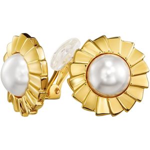 Traveller Clip Oorbellen - Oorclips Dames - Goudkleurig - Parels - Wit - 10 mm - Bloem - Verguld 22kt - 114269