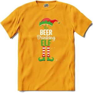 Foute kersttrui - Beer drinking kerstelf - T-Shirt - Dames - Geel - Maat XXL