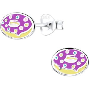 Joy|S - Zilveren donut oorbellen - 8 x  6 mm - paars
