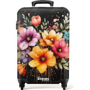 NoBoringSuitcases.com® - Handbagage koffer lichtgewicht - Reiskoffer trolley - Bloemen in graffiti stijl - Rolkoffer met wieltjes - Past binnen 55x40x20 en 55x35x25
