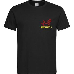 Belgie EK Voetbal T-Shirt Zwart “ Rode Duivels “ Print klein Rood / Geel Maat M