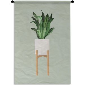 Wandkleed PlantenKerst illustraties - Illustratie van een plant met lange bladeren op een grijsblauwe achtergrond Wandkleed katoen 60x90 cm - Wandtapijt met foto