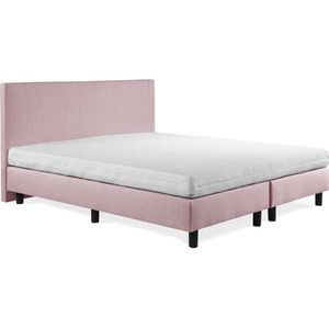 Boxspring Sofia luxe Roze 130x200 incl. wit matras, hoofdbord glad uitgevoerd.