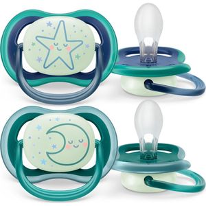 Philips Avent Ultra Air Nighttime Glow in the Dark Fopspeen - 6 tot 18 Maanden - 2 Speentjes - Donkerblauw/Donkergroen Ster/Maan - SCF376/13