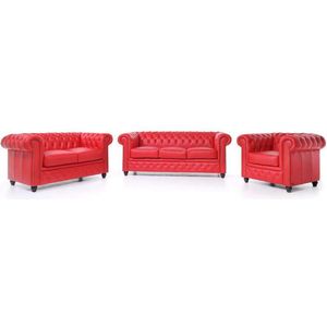 Chesterfield Bank Original Leer | 1 + 2 + 3 zits | Rood | 12 jaar garantie