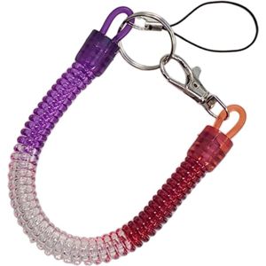 Fako Bijoux® - Uittrekbare Sleutelhanger Spiraal - Uittrekbaar - Verend - 24cm - Rood/Wit/Paars