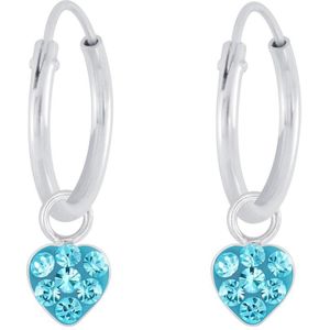 Joy|S - Zilveren hartje bedel oorbellen -oorringen met hartje - blauw kristal