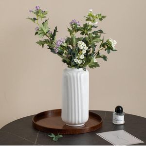 Hoge 10 Inch Witte Keramische Geribbelde Vazen voor Home Decor Tafel Centerpieces, Geometrisch Ontwerp Decoratieve Bloemen Vaas voor Pampasgras