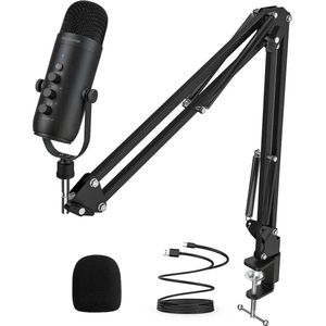 NewWave® - Professionele USB Podcast Microfoon - Streaming PC Mic Statief - Condenser Mic Kit Met Boom Arm - Voor Opname & Streaming & Gaming
