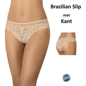 Teyli Ondergoed Dames Slip Brazilian Lulu met Kant - Beige L