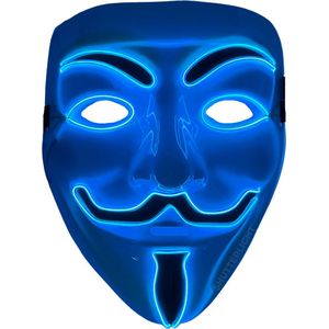 Shutterlight® Vendetta LED Masker - Blauw - Halloween - Festival - Anonymous Mask