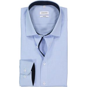 Seidensticker shaped fit overhemd - blauw met wit geruit (contrast) - Strijkvrij - Boordmaat: 45