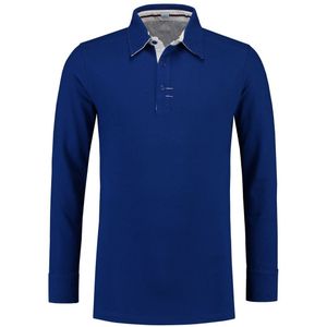 Lemon & Soda contrast polo met lange mouw voor heren royal blue/wit maat L