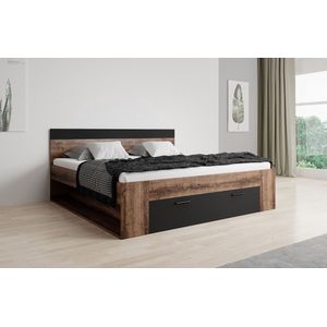 Tweepersoonsbed Brown - Zwart - Eiken - 160x200 cm