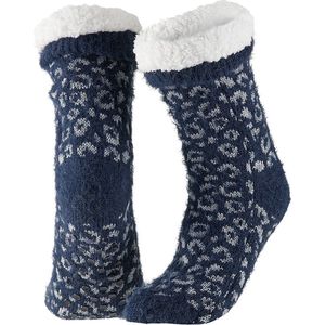 Apollo - Huissok met fake fur - Blauw - Maat 36/41 - Huissok - Fluffy sokken - Slofsokken anti slip - Anti slip sokken - Warme sokken - Winter sokken